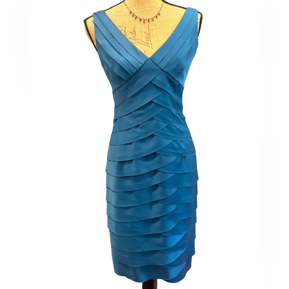 Jones Wear Satin Pleated Midi Sheath Dress Evening Teal Size 8